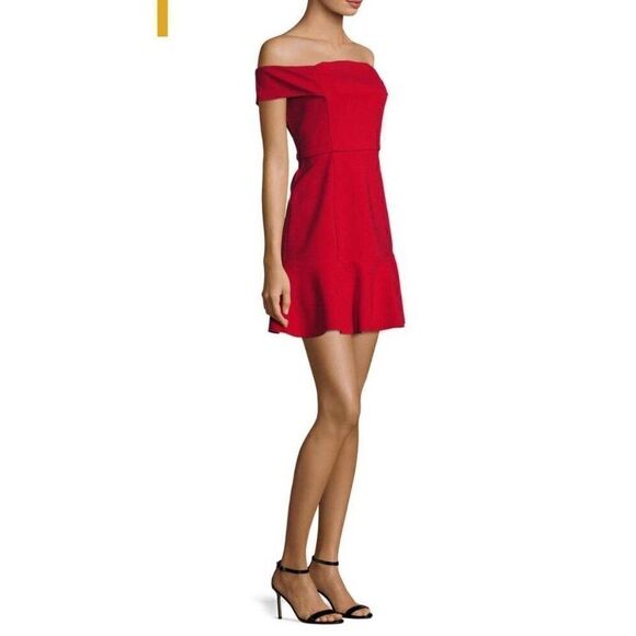 NWT $495 N NICHOLAS Red Ponte Knit Off Shoulder Mini Dress - Size 6 - Picture 7 of 7